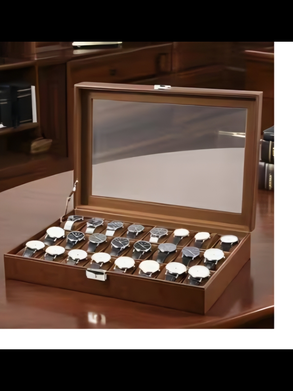 Classic Brown Faux Leather Watch Box -24 Slot Display Case (Watches Not Included